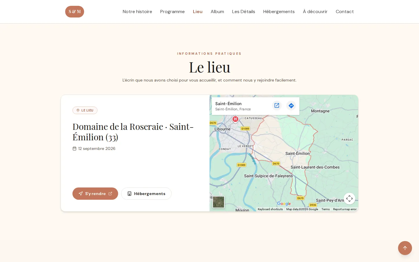 Informations pratiques d’un site de mariage Ls Events : lieu de réception, carte et accès
