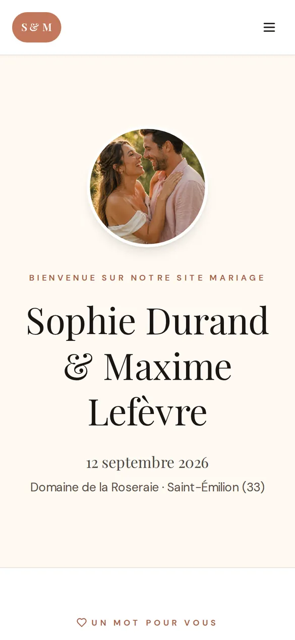 Site de mariage Ls Events affiché sur un téléphone portable